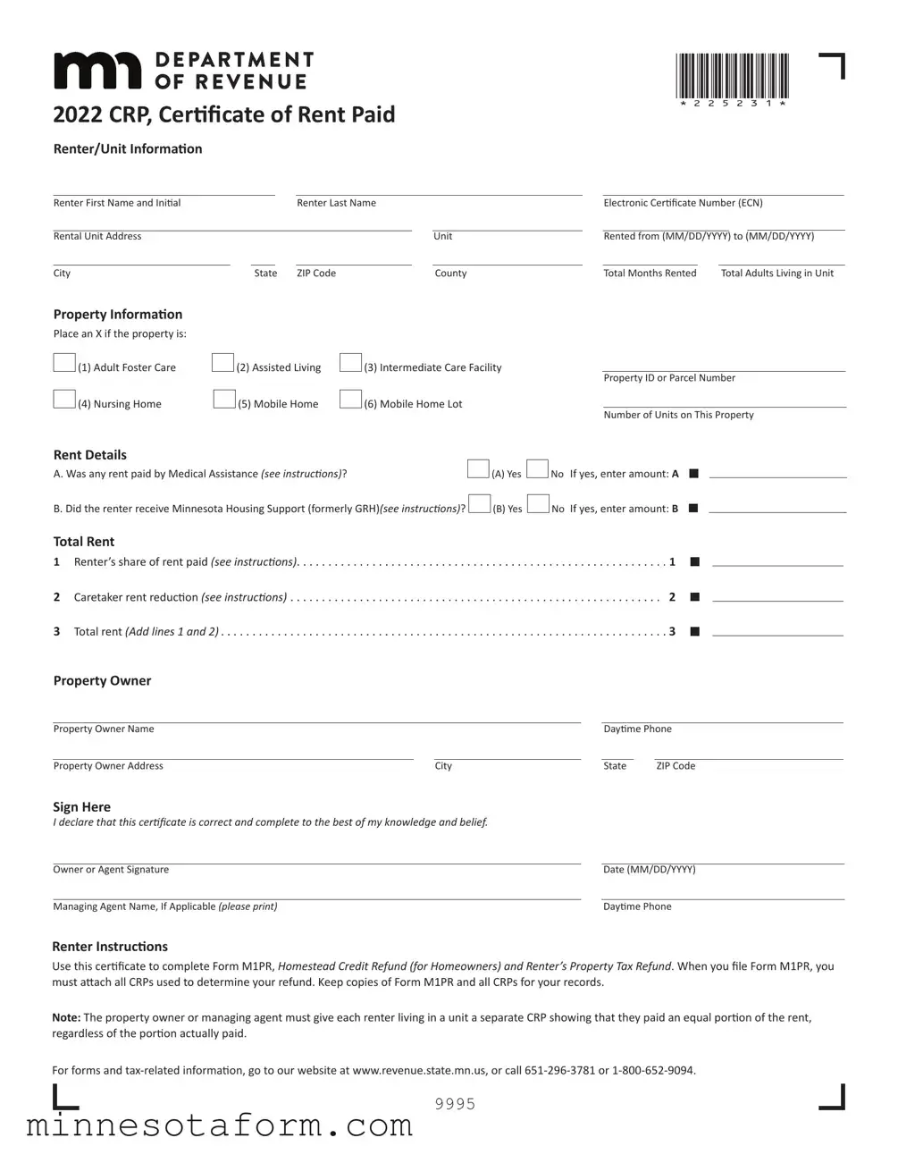 Official Minnesota Crp Form in PDF
