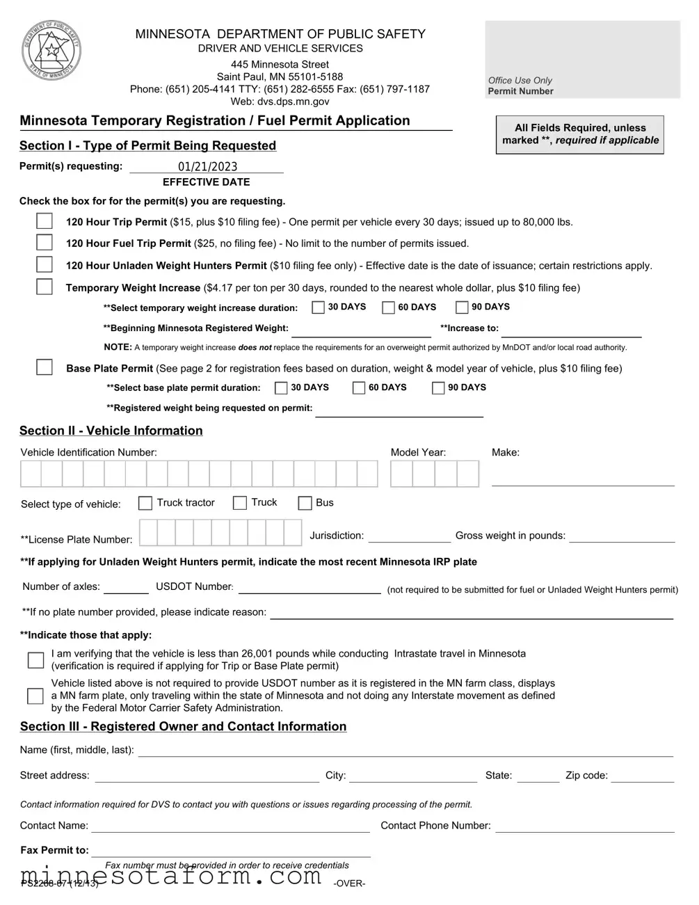 Official Minnesota Fuel Permit Application Form in PDF