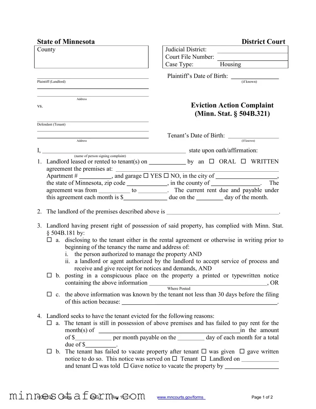 Official Minnesota Hou102 Form in PDF