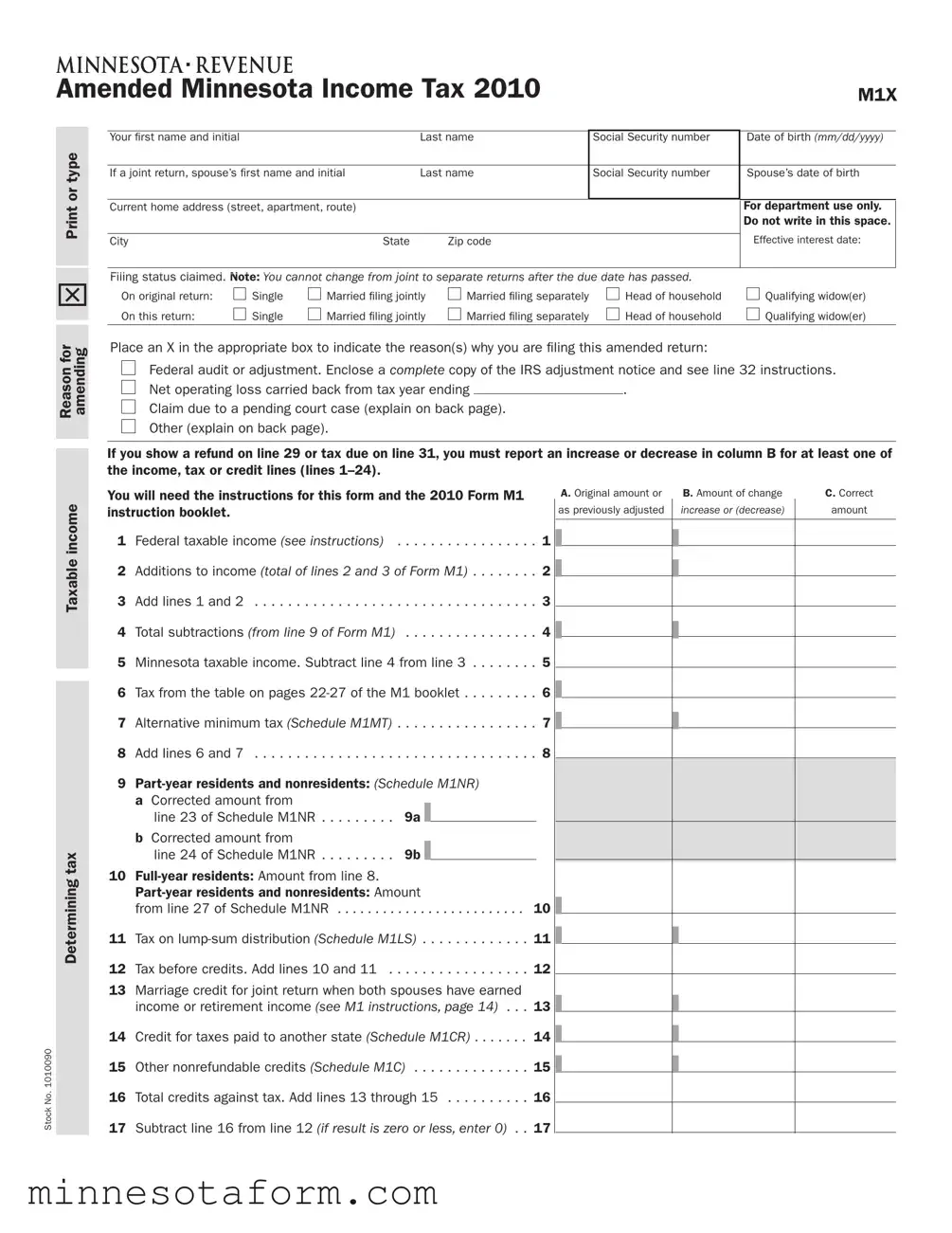 Official Minnesota M1X Form in PDF