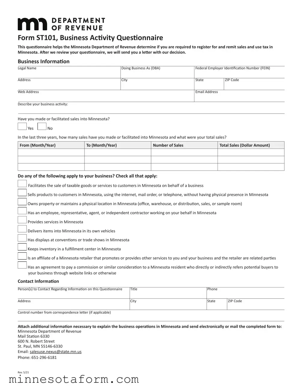 Official Minnesota St101 Form in PDF