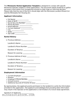 Blank Rental Application Template for the State of Minnesota