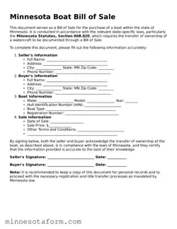 Blank Boat Bill of Sale Template for the State of Minnesota