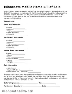 Blank Mobile Home Bill of Sale Template for the State of Minnesota