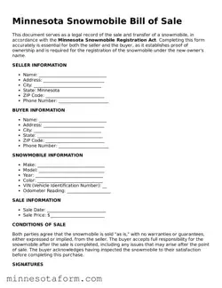 Blank Snowmobile Bill of Sale Template for the State of Minnesota