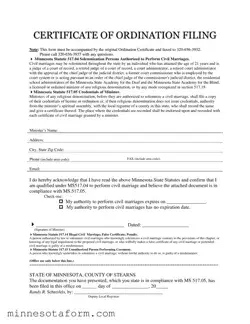Official Minnesota Certificate Ordination Form in PDF