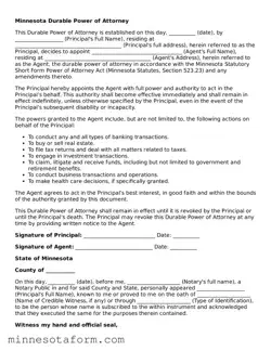 Blank Durable Power of Attorney Template for the State of Minnesota