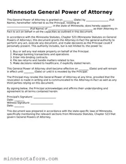 Blank General Power of Attorney Template for the State of Minnesota