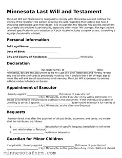 Blank Last Will and Testament Template for the State of Minnesota