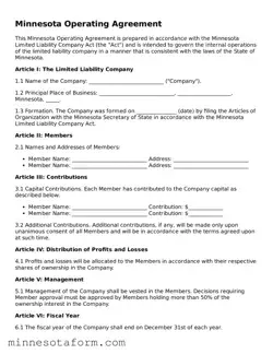 Blank Operating Agreement Template for the State of Minnesota
