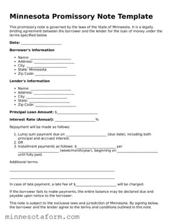 Blank Promissory Note Template for the State of Minnesota