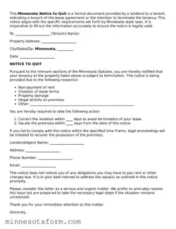 Blank Notice to Quit Template for the State of Minnesota