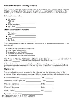 Blank Power of Attorney Template for the State of Minnesota