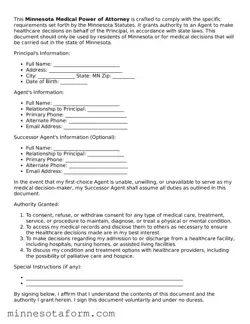 Blank Medical Power of Attorney Template for the State of Minnesota