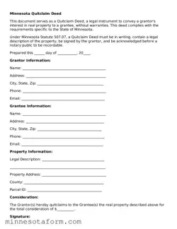 Blank Quitclaim Deed Template for the State of Minnesota