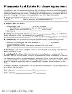 Blank Real Estate Purchase Agreement Template for the State of Minnesota