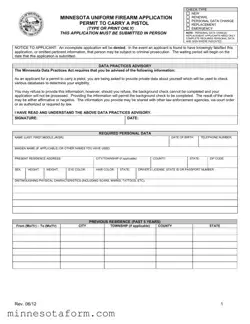 Official Minnesota Uniform Firearm Application Form in PDF