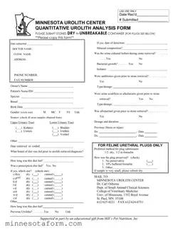 Official Minnesota Urolith Center Form in PDF